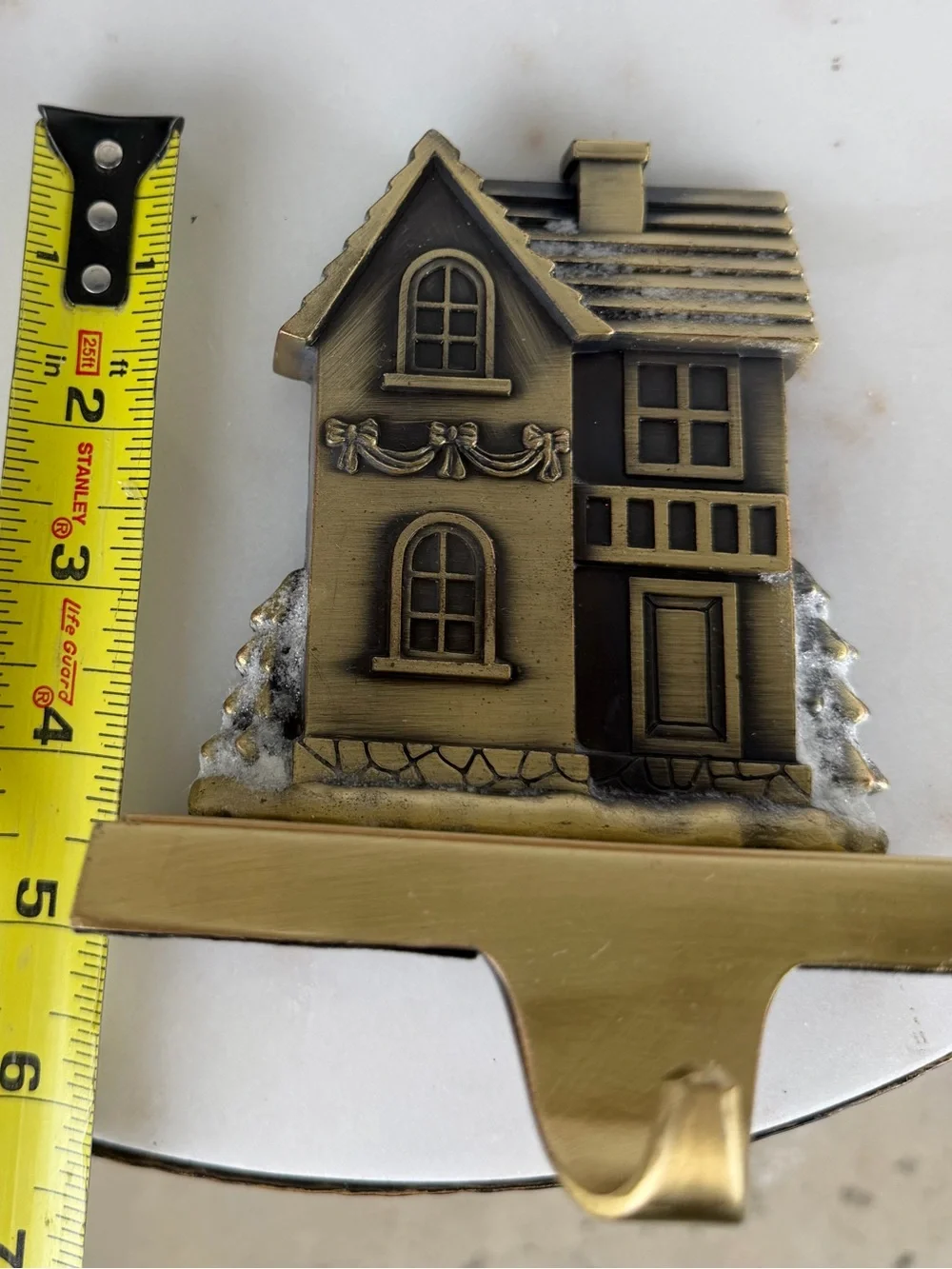 Vintage 1990’s Brass Christmas Village Stocking Holders Set/3 House Mantel Hooks